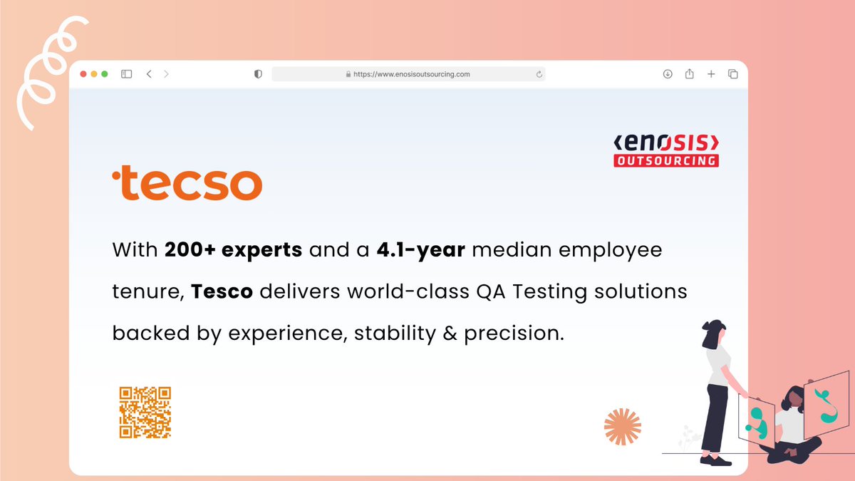 OutsourceEnosis's tweet image. 🧠 Quality that lasts, teams that stay!
With 200+ experts and a 4.1-year median employee tenure, @Tecso delivers world-class QA Testing solutions backed by experience, stability & precision. 🚀✨
🔗 Discover Tesco on Enosis Outsourcing: enosisoutsourcing.com/profile/tecso
#QATesting…