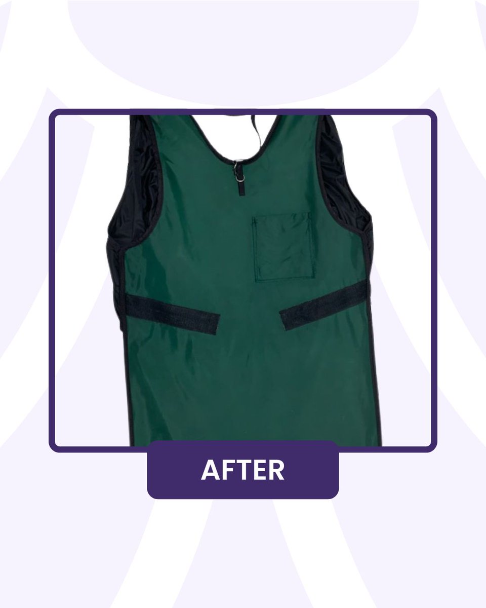 The transformation is clear.
This garment went from forgotten in the back closet to clean, repaired, and safe for use. 

Think about it, your toothbrush gets replaced often because it collects bacteria.
Now imagine what happens to lead garments collecting dirt and sweat every day