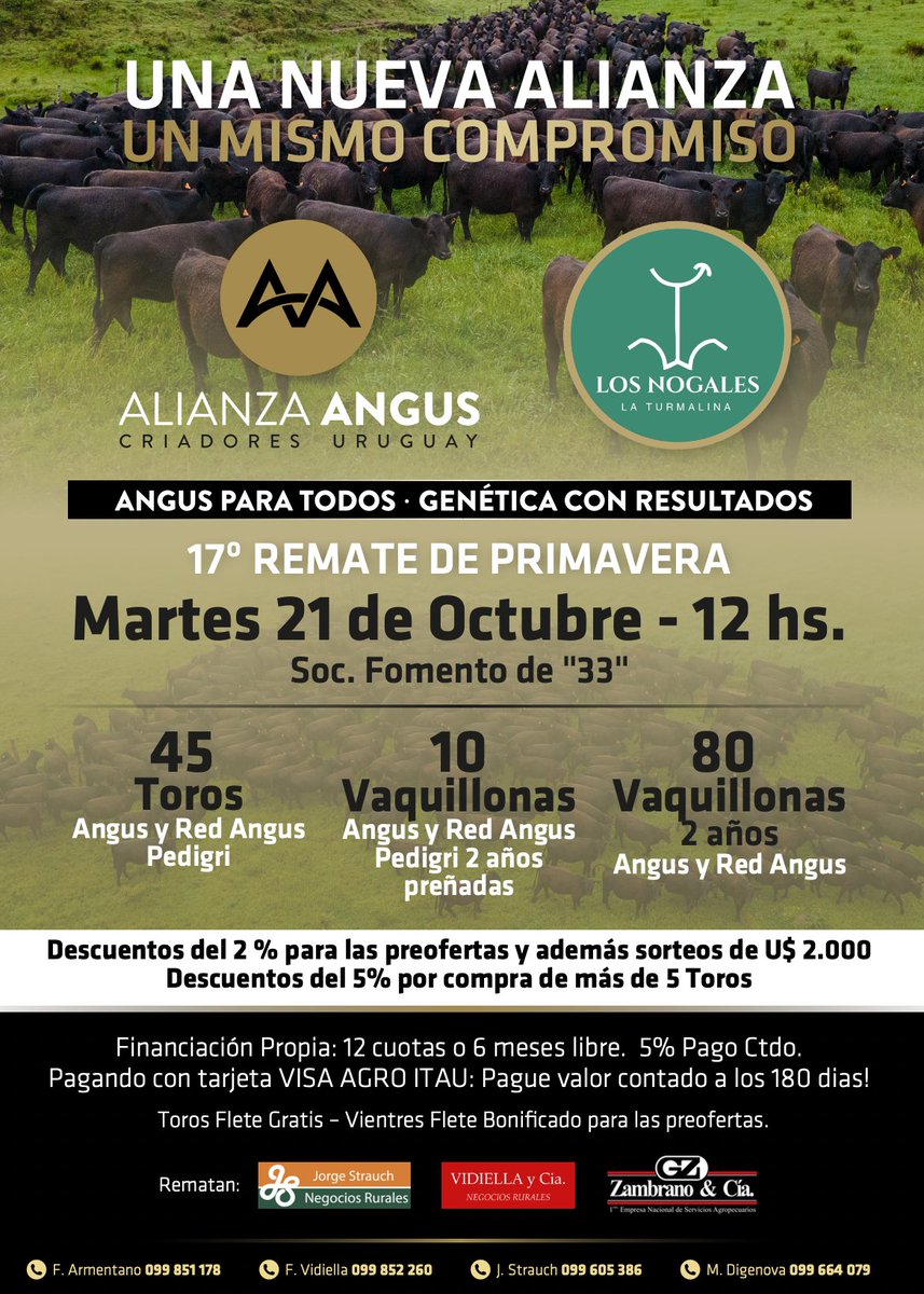 𝐑𝐞𝐦𝐚𝐭𝐞 𝐀𝐥𝐢𝐚𝐧𝐳𝐚 𝐀𝐧𝐠𝐮𝐬
21 de Octubre ⏰12:00 hs
📍Soc. Fomento de 33
Remata <a href="/ZambranoyCia/">Zambrano & Cía.</a> 
zambrano.com.uy/remates/la-nue…