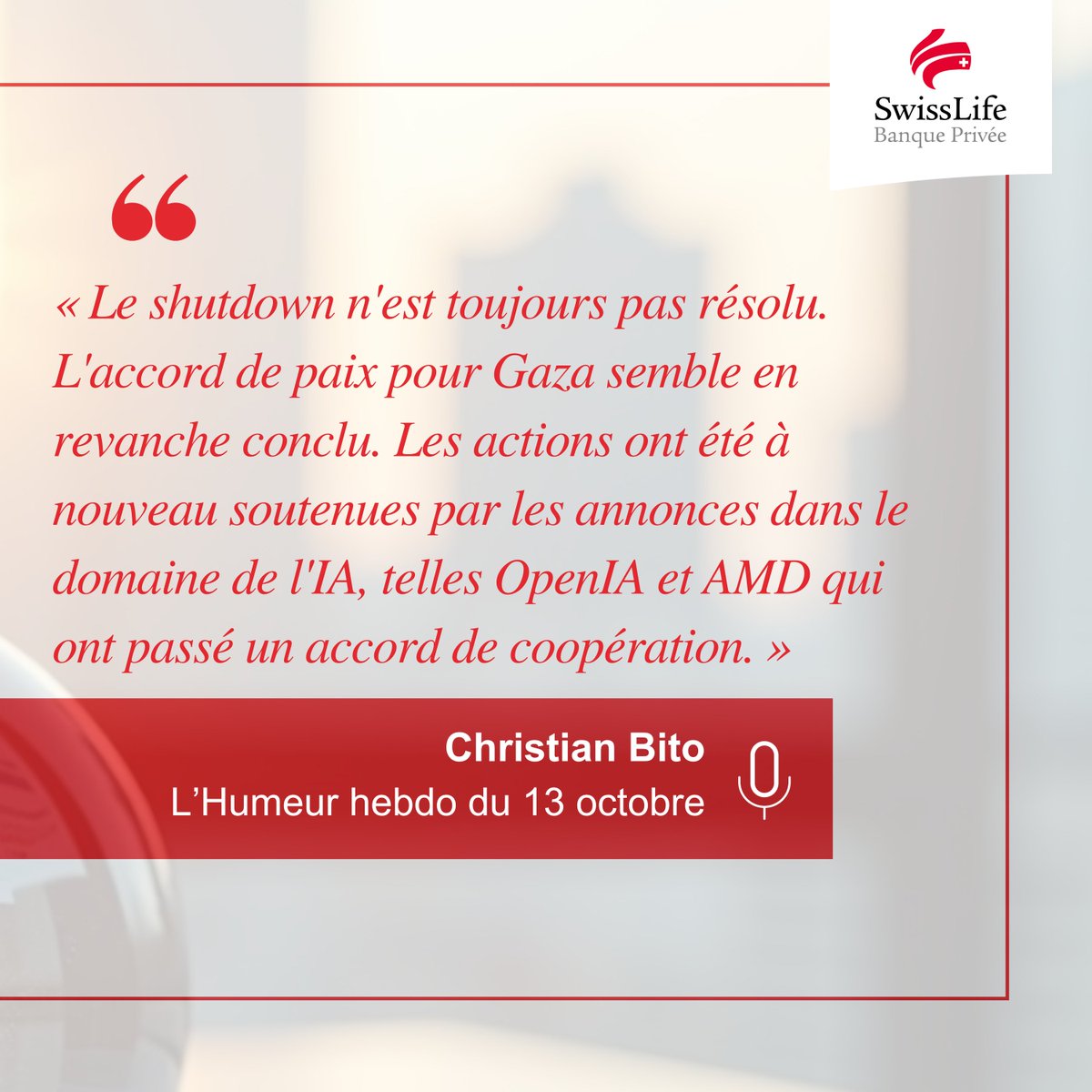 #Paroledexpert |  «YoYo! »

👉  Les marchés tanguent

🎙 Retrouvez Christian BITO, dans son humeur hebdo pour <a href="/Club_Patrimoine/">Club Patrimoine</a>  ▲

🔗clubpatrimoine.com/contenus/octob…

#MarchésFinanciers #USA #CAC40 #SP500 #Bourse #Taux #Pétrole #Volatilité #FED #OPEP #Geopolitique #VIX