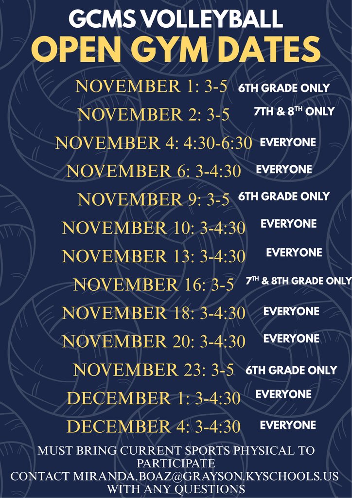 GCMSCougars's tweet photo. Information about  GCMS Volleyball Tryouts and Open Gym! https://t.co/D0ork8rVNk