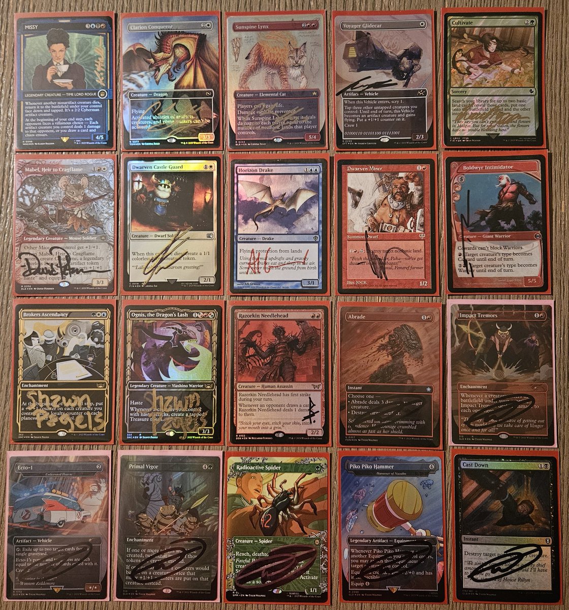 The full-ish(im missing a few cause I left the con early and he had some of my cards) haul of signed mtg cards from nycc! #MTG #NYCC
