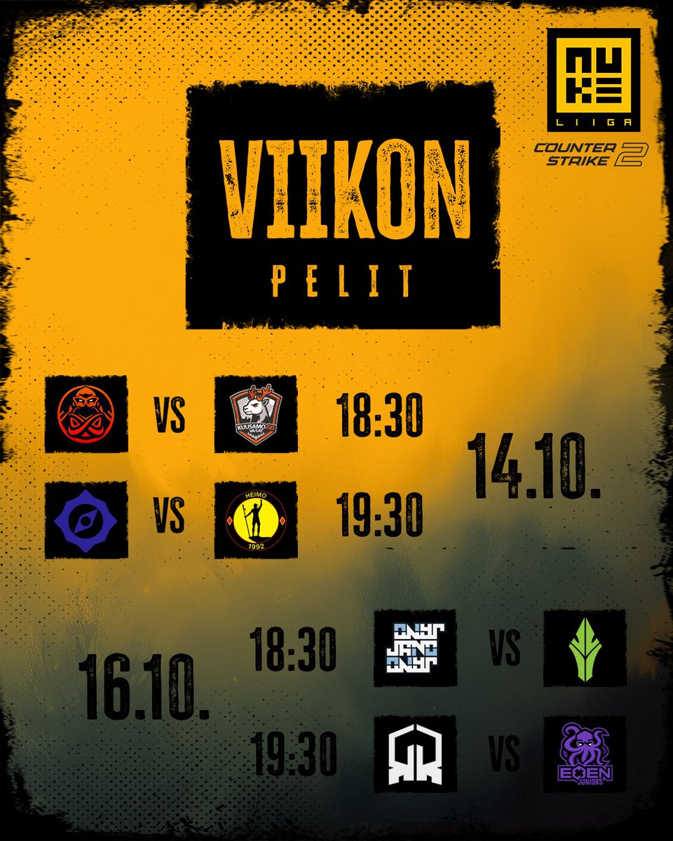 Ensimmäisen viikon otteluparit ovat julki! Joko kisakatsomo on katettu? 😎

#NUKETTAA #esportsfi