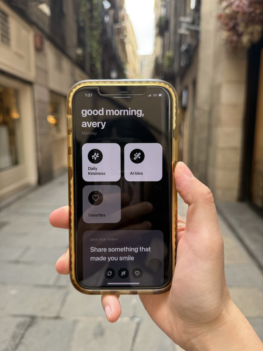 averycode's tweet image. Day 43 of building a mental health app
✅ 380+ on waitlist
✅ Coding on the go today
Tried vibe coding completely on mobile - rork built this kindness app in 1 hour, love the results