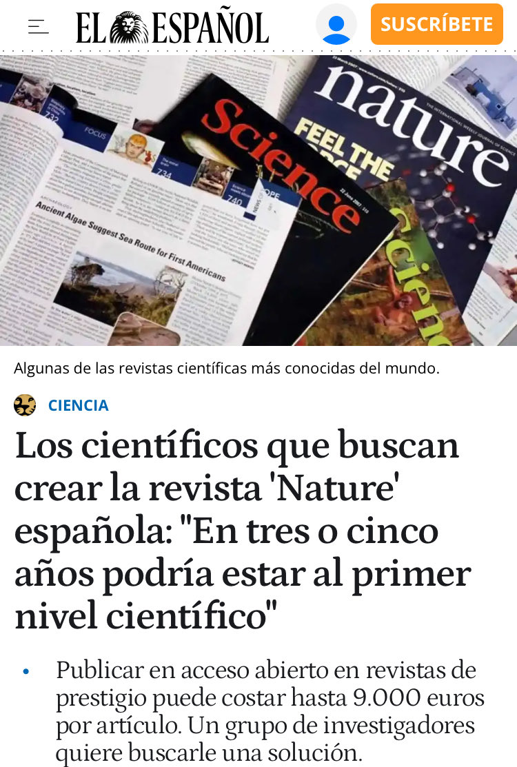 ¿Y si España tuviera una MEGAREVISTA?

Gracias a <a href="/MarcosDoGo/">Marcos Domínguez</a> por hacerse eco de la propuesta de <a href="/isidroaguillo/">Isidro F. Aguillo</a> y de <a href="/OIntegridadEsp/">Oficina Española de Integridad en Investigación</a> en este análisis con más opiniones y desarrollo.

Si quieres acceso a la propuesta, escríbenos o visita nuestra web.

elespanol.com/ciencia/202510…