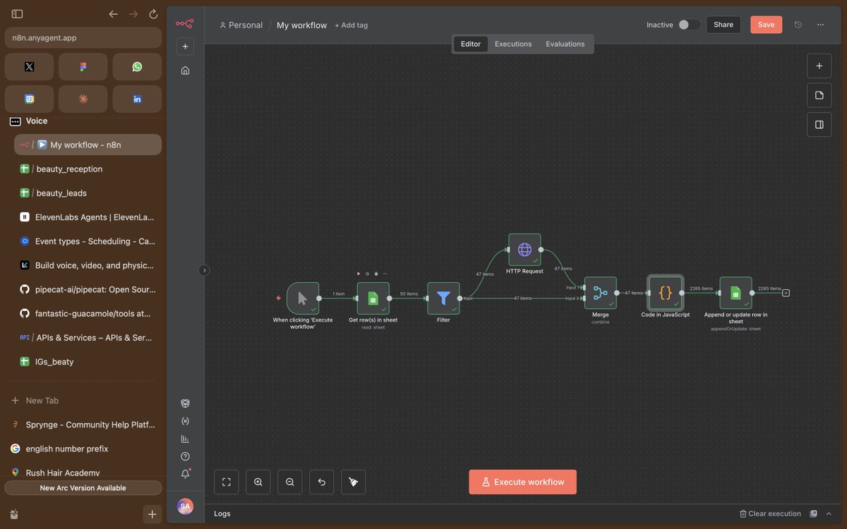 Just built workflow to parse 2200 links for outreach
