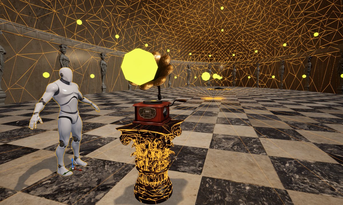 Nycto_Immersive's tweet image. Virtual architecture with pre-computed acoustics through the MetaXR plugin. The yellow nodes mark the focal points of sound — reflections, convergences, and resonances mapped in space.
A study on virtual geometry and sound behaviour.
#VR #UnrealEngine #SpatialAudio #MetaXR