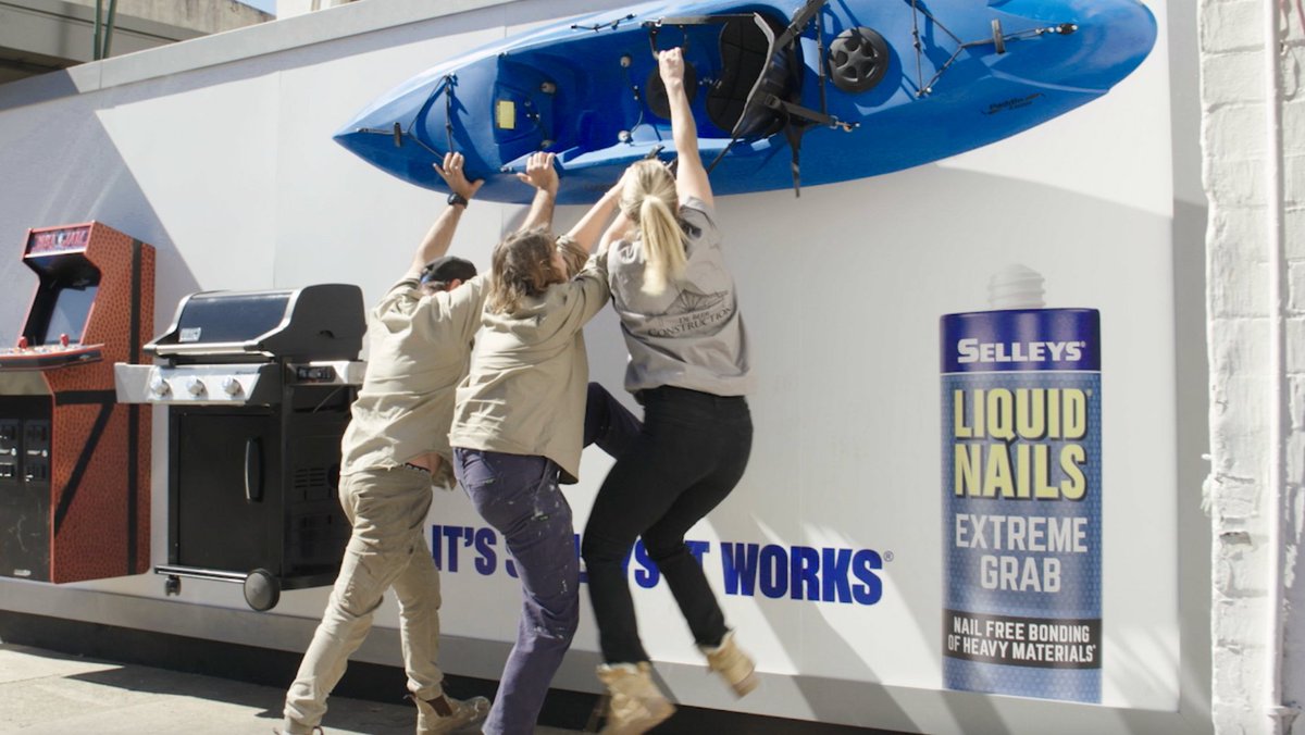 An OOH campaign that sticks ⭐️

Selleys took their famous Liquid Nails to a whole new level by gluing a kayak, arcade machine, and even a 2.8-metre marlin to an outdoor billboard to demonstrate the incredible strength and reliability of Selleys’ Liquid Nails adhesive 🧴