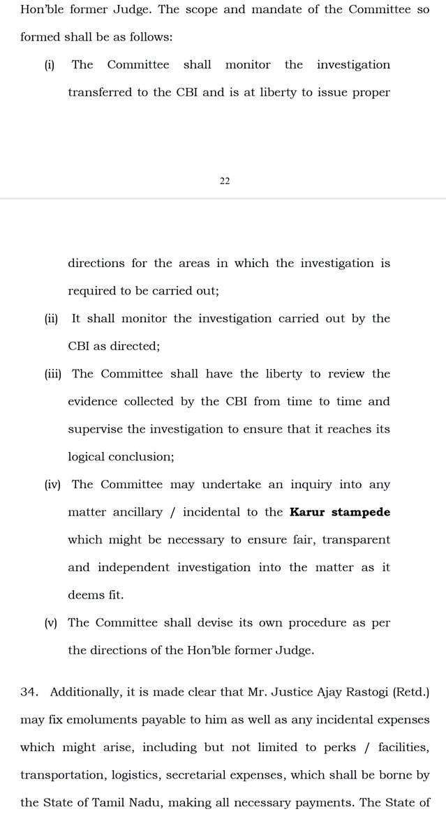 dsureshkumar's tweet image. The Justice Rastogi Committee will literally function like a "Super CBI" agency. Here is its mandate as outlined by the Supreme Court in its interim order in the Karur stampede case.
#TVKVijayStampede
#SupremeCourt