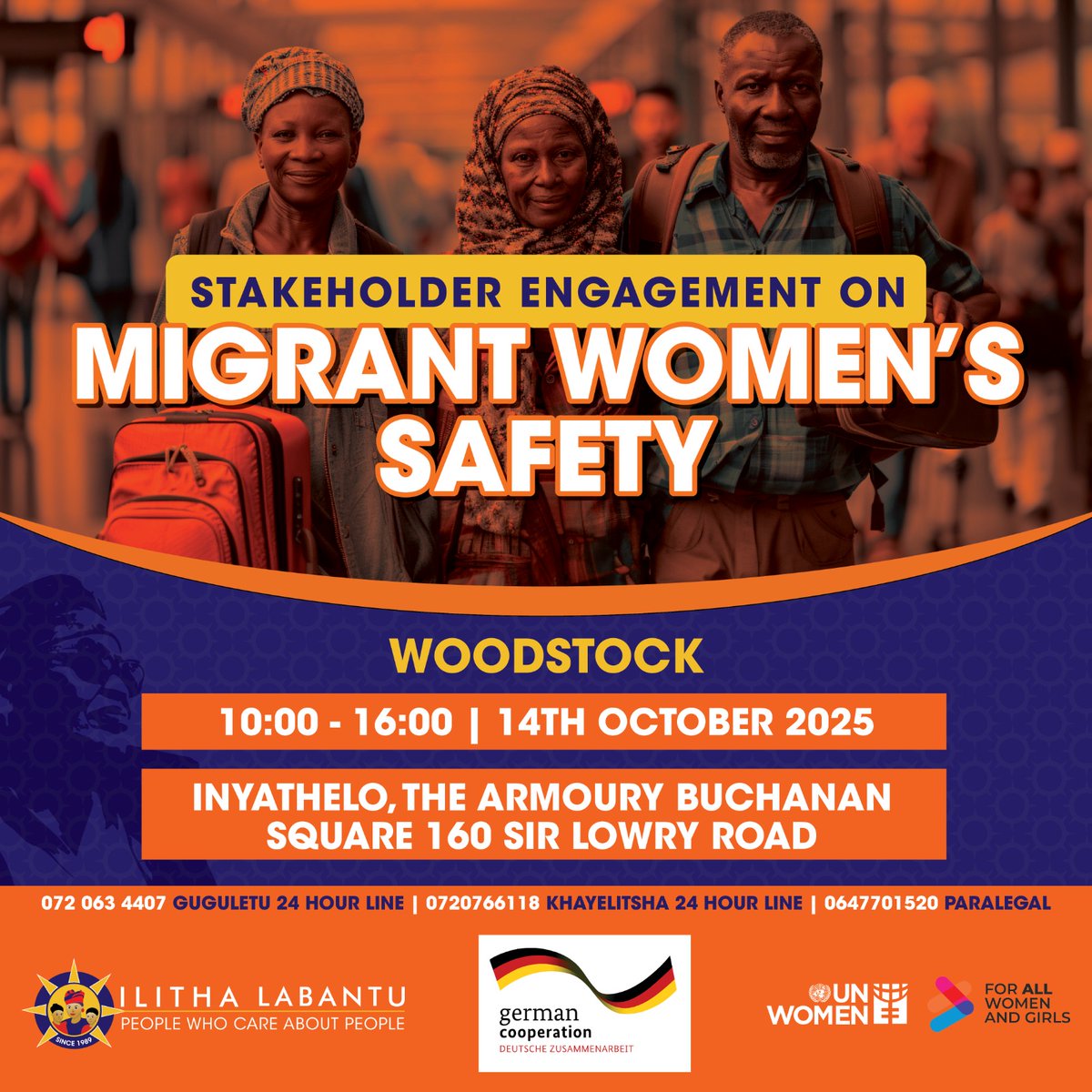 <a href="/IlithaLabantu/">Ilitha Labantu</a> will host a Stakeholder Engagement tomorrow 14th October 2025 in Woodstock, to strengthen support, protection, and empowerment for migrant women. Community leaders &amp; organisations will discuss practical solutions and safe spaces. #MigrantWomen