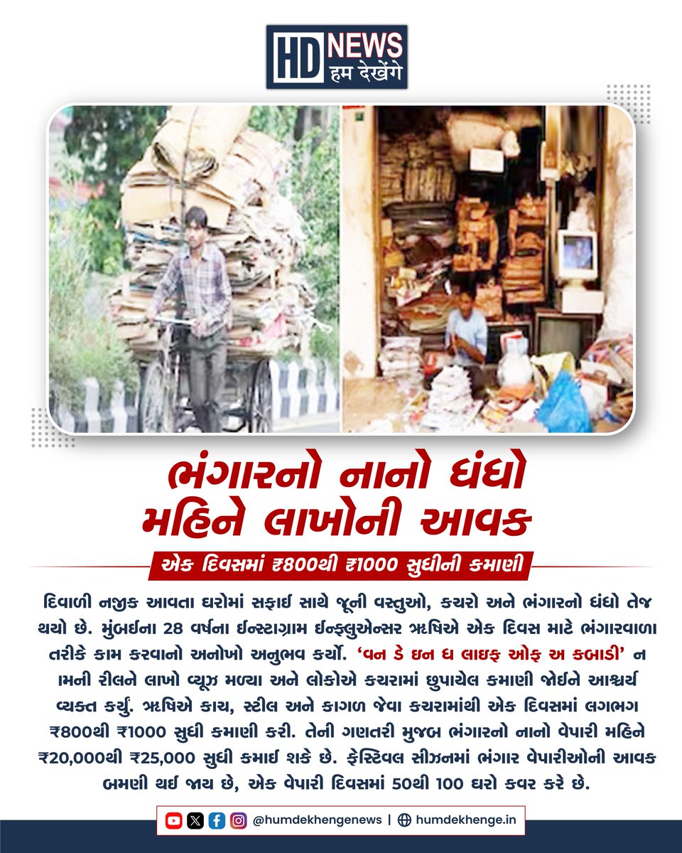 humdekhengenews's tweet image. આ ભંગારવાળો એક દિવસમાં કેટલા રૂપિયાની કરે છે કમાણી? મહિનાની આવક જાણીને તમારું મગજ કામ નહીં કરે
#scrape #junkyardearn #Knowingmonthlyincome #brainwork #humdekhengenews