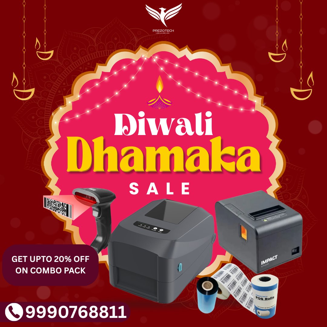 prezotechsol's tweet image. 💥 Diwali Dhamaka Sale! 💥
Get up to 20% OFF on barcode printers, scanners &amp;amp; label combos.
Upgrade your business this festive season! 🎉
📞 9990768811 | 🌐 prezotech.com
#Prezotech #DiwaliDhamaka #BarcodePrinter #BarcodeScanner #FestiveSale #BusinessOffer #Diwali2025