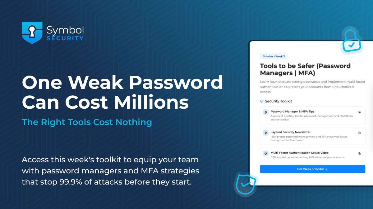 Symbol_Security's tweet image. Colonial Pipeline paid $4.4M after hackers used ONE leaked password 🔓💸. Multi-Factor Authentication would&apos;ve stopped them cold. 

Don&apos;t be the next headline—enable MFA and use our free toolkit: hubs.ly/Q03NfyVz0

#CyberSecurityAwarenessMonth #DataProtection #Passwords