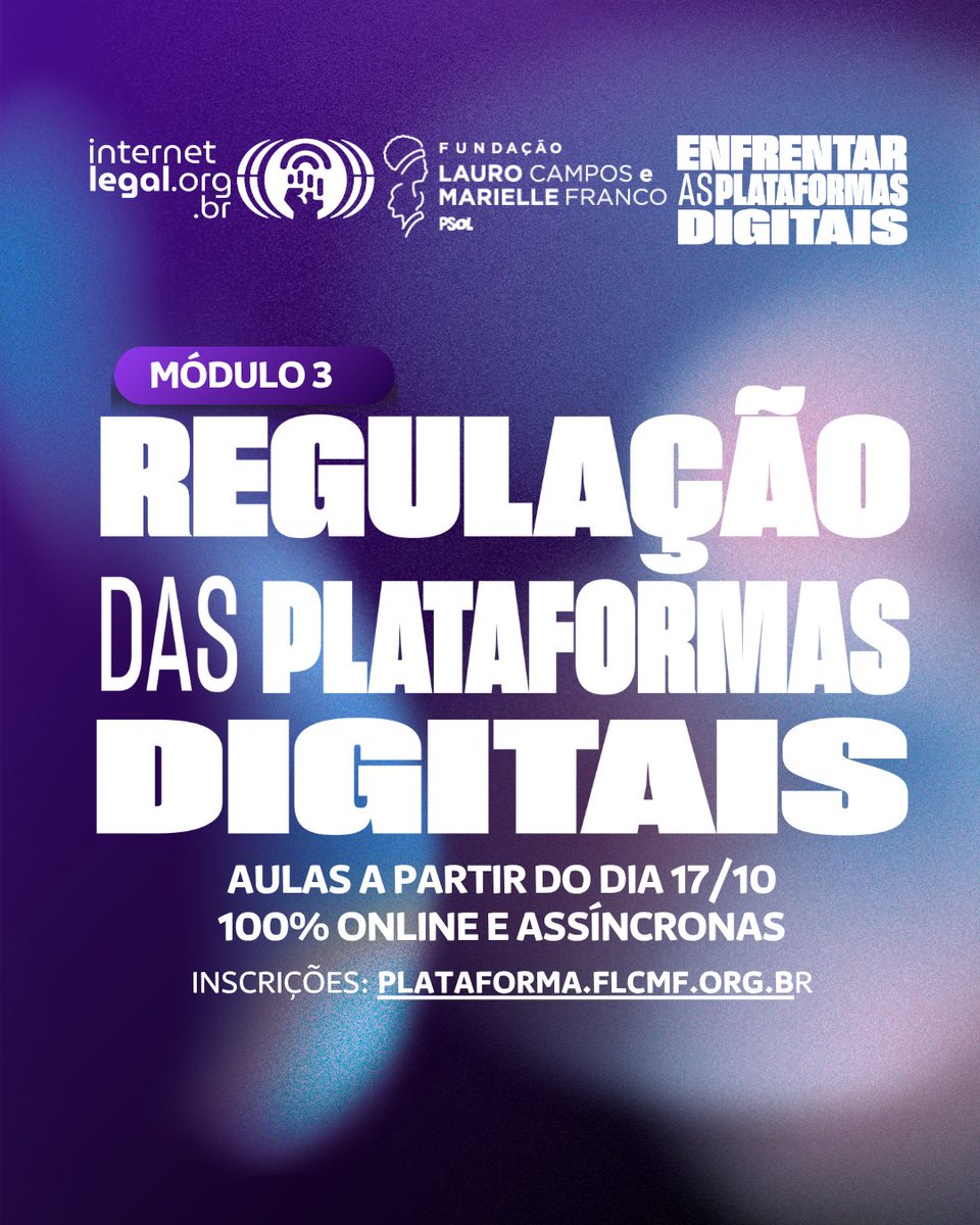 fundacaolcmf's tweet photo. O Módulo 3 do nosso novo curso em parceria com a campanha Internet Legal vai abordar a regulação das plataformas digitais com dois professores que são referência no tema: Paulo Rená e Bia Barbosa.

Não perca! Acesse o site e inscreva-se: https://t.co/hPrvVSUnQj https://t.co/9HTYC9Twx0