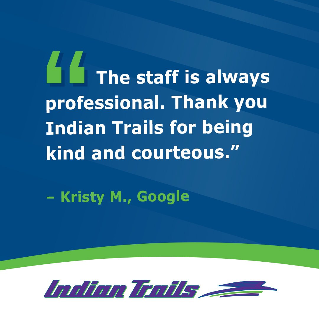 indiantrailsbus's tweet image. Thanks, Kristy. We appreciate your kind words and look forward to welcoming you aboard again soon.

#IndianTrails #ThankYou
