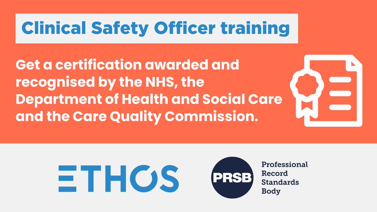 Our next Clinical Safety Officer training session runs on 21 October!

Together with ETHOS Ltd, we offer one-day online training to become a certified Clinical Safety Officer, including a clinically led session on PRSB standards and their role in safe care.

Why join?
🔹 Small,
