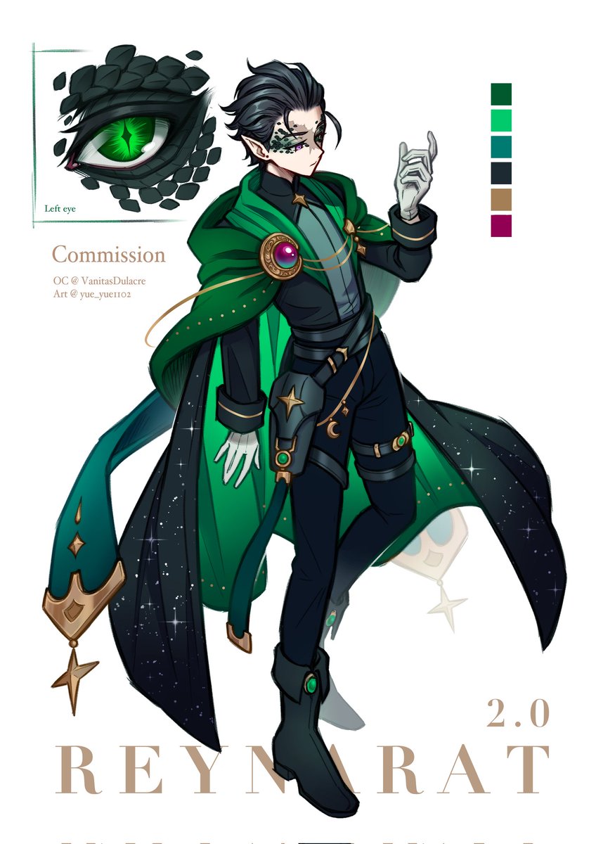 VanitasDulacre's tweet photo. IT HAS BEEN DONE! HERE HE IS AFTER A FEW MONTHS (in game) TRAVEL AND LOTS OF TRAUMA! 

I don't have the right words to describe how much I love artists! I bow to you @yue_yue1102 🙂‍↕️🖤💚
Your work is so amazing and you put everything we talked about perfectly in your art! ;;🥰 https://t.co/f9mn42buUE