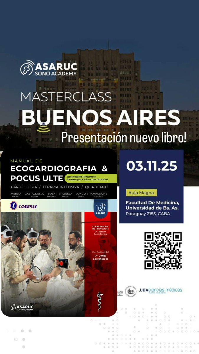 lunes 03 de Noviembre - aula magna de la Facultad de Ciencias Medicas de la Universidad de Buenos Aires 

presentamos el nuevo libro de Ecocardiografia ETT/ETE &amp; POCUS ULTE

Pablo Merlo, Natalio Gastaldello, Ariel Sosa,  Matías Brizuela, Silvina Longo, Francisco Tamagnone