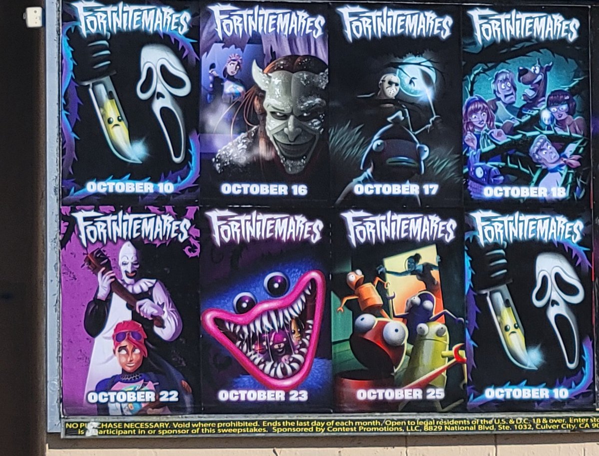 codepcpy's tweet image. ¡NUEVAS FECHAS!
1. Black Phone: 16 de octubre.
2. Jason voorhees: 17 de octubre.
3. Scobby-Doo Squad: 18 de octubre.
4. Terrifier: 22 de octubre.
5. Poppy PlayTime: 23 de octubre.
6. R.E.P.O.: 25 de octubre.
Usa el código PCPY si deseas apoyarme, gracias ❤️
#Fortnite