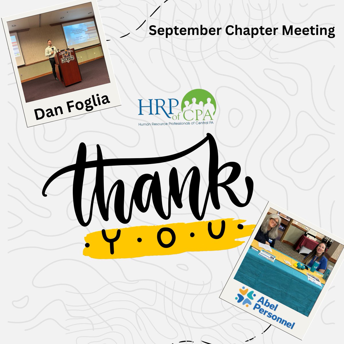 HRP_CPA's tweet photo. 🌟 Thank You for Joining Our September Chapter Meeting! 🌟

This session, brought to us by our Diversity Committee, featured an insightful presentation by Dan Foglia, on performance evaluations and workplace dynamics.

👏 A huge thank you to our meeting sponsor, Abel Personnel! https://t.co/LxQVlAWaxW