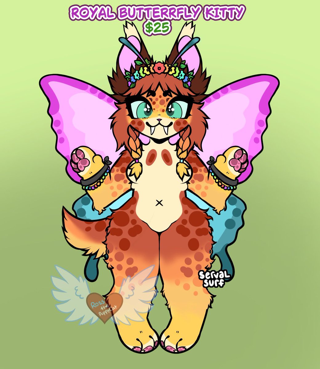 Royal Butterfly Kitty ADOPT

💲2️⃣5️⃣ - PayPal or Cashapp

👑🦋😽🌸🌺🌷🌻🥀

#furry #furryart #furryadopt #adoptable #sale
#open #furryadopts #furryadoptables #adopts

(Shares appreciated) 
(P2UBase by ServalSurf)

Their pigtails blow softly in the wind. Smells like warm vanilla