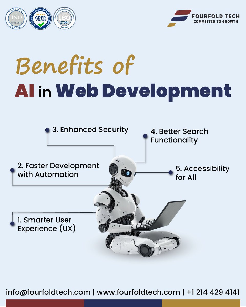 FourfoldTech's tweet image. 5 Benefits of Using AI in Web Development ✨

🌐 fourfoldtech.com

#FourfoldTech #AIWebDevelopment #FutureOfWeb #AITools #DigitalInnovation #SmartWebsites #ArtificialIntelligence #WebDevelopmentTrends #SmartUX #AutomationInTech #AIForBusiness