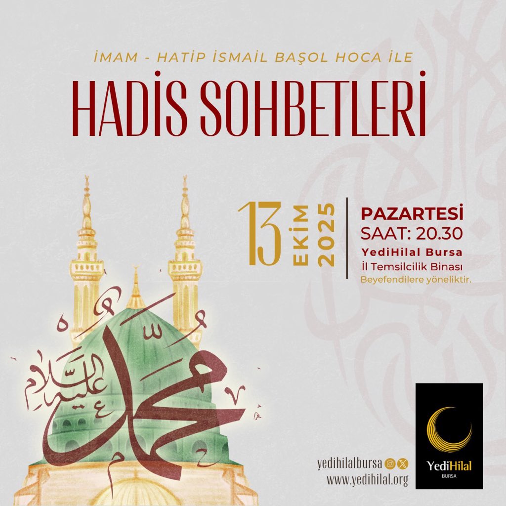 bursayedihilal's tweet photo. İmam Nevevî’nin asırlardır gönülleri ihya eden eseri Riyâzü’s-Sâlihîn, her müminin yoluna ışık tutan bir rehberdir 🌙

📖 Gel, birlikte salihlerin bahçesinde soluklanalım, Peygamber Efendimiz’in (sav) sözlerinden feyz alalım.🌹

🕰️ Her Pazartesi Yatsıdan Sonra
📍 YediHilal Bursa https://t.co/KT4h4ujp2N