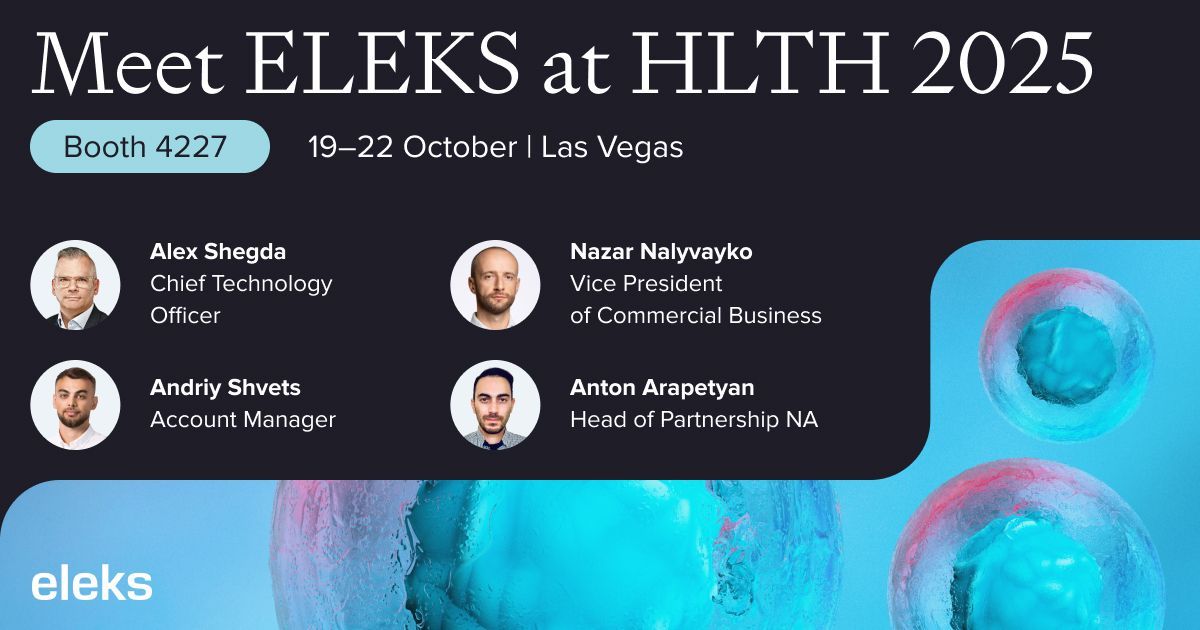 📢ELEKS attends HLTH 2025, Oct 20–23, Booth #4227, Las Vegas
Meet our team:
Alex Shegda, CTO
Nazar Nalyvayko, VP Commercial
Andriy Shvets, Account Manager
Anton Arapetyan, Head of Partnership
Learn how we elevate healthcare solutions with tailored approaches.
#HLTHUSA #healthtech