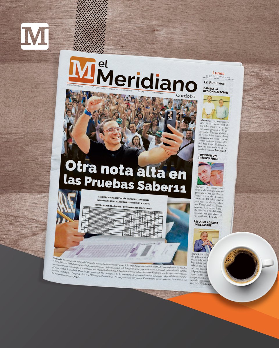 🌞!Feliz Lunes! ☕

📰 Esta es nuestra #Portada para hoy en Córdoba.

🗞️ #ElMeridiano30Años
🗞️ #ElMeridianoTeUbica
🗞️ #LaVerdadSinAfán
<a href="/kerguelenhugo/">Hugo F. Kerguelen G.</a> 
<a href="/ErasmoZB/">Erasmo Zuleta Bechara</a> 
<a href="/JTorresOviedo/">Jairo Miguel  Torres Oviedo</a>