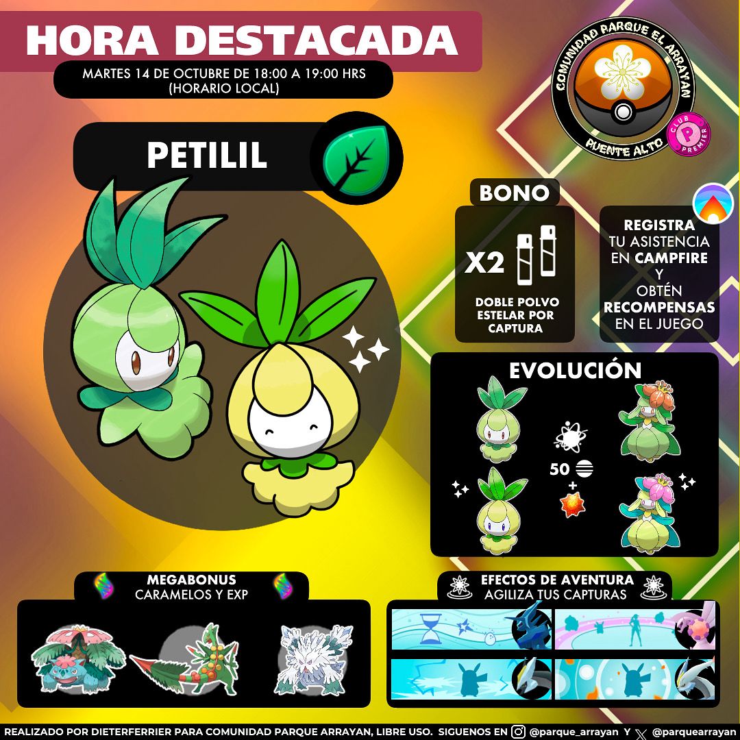 ParqueArrayan's tweet image. Hora Destacada: Petilil
Martes 14 de octubre, de 18:00 a 19:00 hrs.