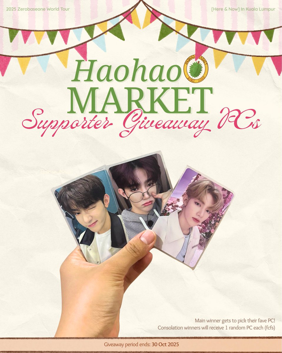 ZHANGHAO_MY's tweet photo. 🎁 Haohao Market Supporter Giveaway 🎁 

To show our appreciation for your support, we’re holding a giveaway for all donors — past & new! 💛 

Prizes: 
🏆 1 Main Winner: All 9 support merch items (from nails to tin case) + Zhang Hao PC
🎖️ 2 Consolation Winners: Zhang Hao PC + surprise merch! 

How to join: 
💛 Donate RM5 or more (every RM5 = 1 entry)
🔁 Get +1 extra entry if you RT this post (only counted for participating donors)
🗓️ Open until 30 Oct 
🎡 Winners decided by wheel & announced 31 Oct 

Donation form 🔗: https://t.co/ChqgV63PG8

Thank you for helping us make this project shine brighter! 🌟

#HaohaoMarket #ZHANGHAO #장하오 #ZB1inKL #HEREANDNOWinKL