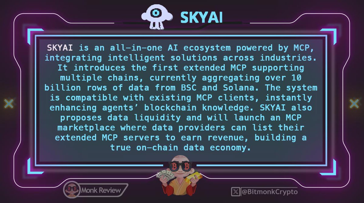 BitmonkCrypto's tweet image. Exploring @SKYAIpro -  AI x Web3 on BNB Chain

If you’re watching the rise of AI-powered blockchain ecosystems, keep your eyes on @SKYAIpro. 

SKYAI is:
➟ Focused on merging AI agents with on-chain data, APIs, and real-world tools
➟ Built on BNB Chain with growing recognition…