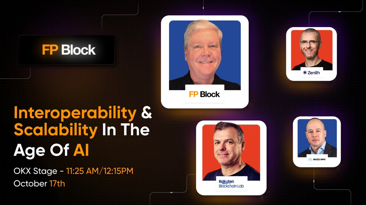FP_Block's tweet photo. It’s a big week ahead at @EBlockchainCon in Barcelona 🇪🇸

FP Block will be hosting a roundtable discussion on October 16th from 6–9 PM CET, bringing together leading voices shaping the future of blockchain, DeFi, and AI:
▶️ @borgetsebastien — @TheSandboxGame
▶️ @kreysar33298 — @wiw3ch
▶️ @0xSkrillah — @hackenclub
▶️ @mapena21 & Ziga — @Perspective_AI_
▶️ Timothy Davies — @EoaLabs
▶️ @felipedonofrio — @Brickken
▶️ Maylea Ma — @1inch

Then on October 17th at 11:25 AM, our CEO @wescrook joins
🔸 Marty Bell — @RakutenGroup
🔸 @NorbertVadas — @zkcloud
🔸 Craig Tavares — @BUZZHPC
on the OKX Stage for a panel on “Interoperability and Scalability in the Age of AI.”

If you’ll be at EBC, come say hi, it’s going to be an incredible week of innovation, collaboration, and insight.