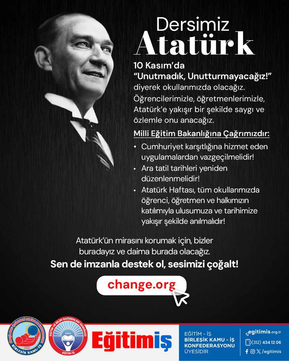 Laik, demokratik, sosyal ve çağdaş bir hukuk devleti olan Türkiye Cumhuriyeti'nin kurucusu, aydınlık Türkiye'nin simgesi, büyük devrimci ve düşünce insanı Gazi Mustafa Kemal Atatürk, gerçekleştirdiği Türk Devrimi'yle bizlere aydınlık yarınların kapılarını açmıştır. O'nun yaktığı