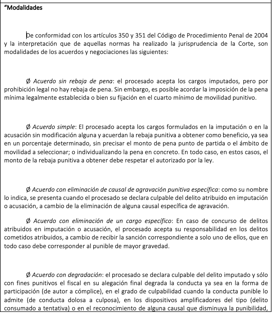 alfesac's tweet photo. Fallo muy claro sobre todas las modalidades posibles de un preacuerdo. Incluye las de: 1) degradación de conducta, 2) el de eliminación de un cargo; y 3) la de readecuación típica. Todas modalidades posibles. m.p. Hugo Quintero: https://t.co/XcNDA7dI2Y