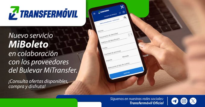 👉La última versión de Transfermóvil trae entre sus novedades el Módulo MiBoleto, desde el Monedero MiTransfer, desde Operaciones, reservar ofertas de pasadías, excursiones y visitas a lugares atractivos.