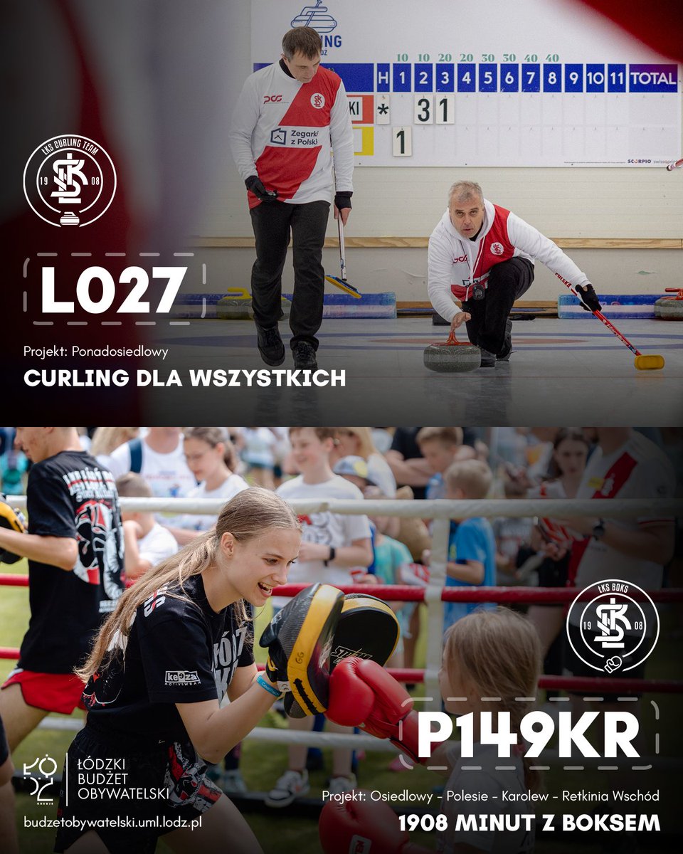 🏙️ Ruszył Budżet Obywatelski, więc nie zapomnijcie oddać głos na ełkaesiackie projekty.

🥌 𝗟𝟬𝟮𝟳 (ponadosiedlowy) | Curling dla wszystkich
Ekipa ŁKS Curling Team chce, żeby Łódź stała się w przyszłości polską stolicą curlingu! Projekt zakłada 30 dwugodzinnych, bezpłatnych