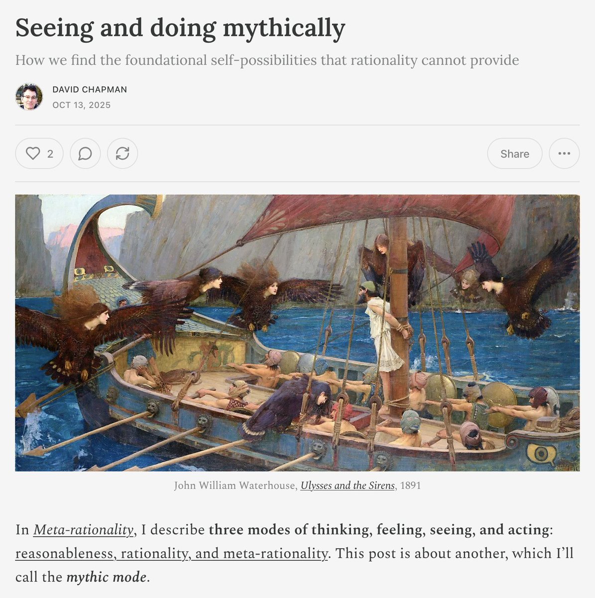 🆕 The mythic mode of seeing and doing is not an alternative to rationality; it is a necessary foundation for it.

Link in reply tweet ⤵️