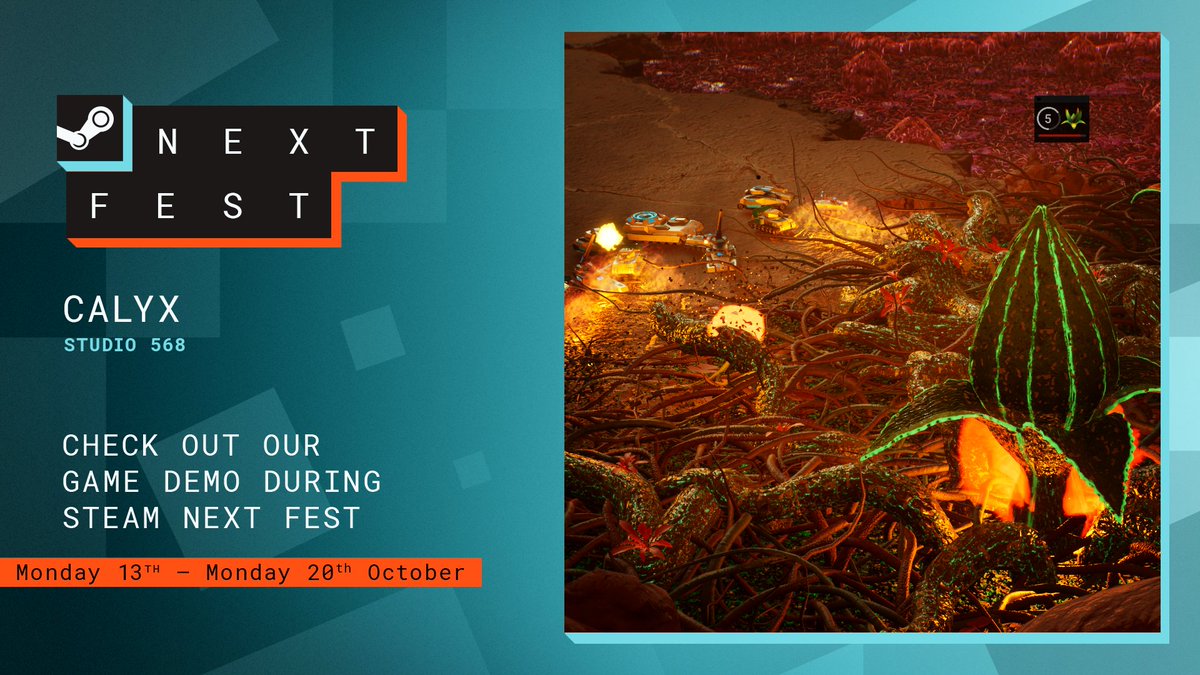 Calyx will be part of Steam's Next Fest – starting 6pm UK today and running for a week. A great time to check out the demo if you haven't already played (and like the idea of fighting giant alien plants)! 👏 store.steampowered.com/sale/nextfest