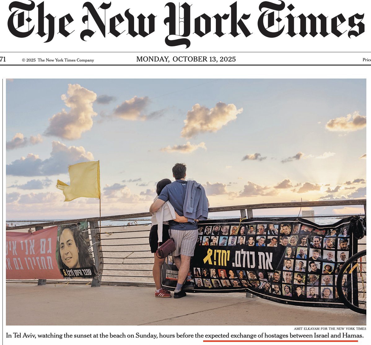 Today’s <a href="/nytimes/">The New York Times</a> front page is beyond disgusting.
“The exchange of hostages” – as if Hamas terrorists and murderers are somehow equal to Israeli hostages held in Gaza.

This is moral collapse printed in black and white.