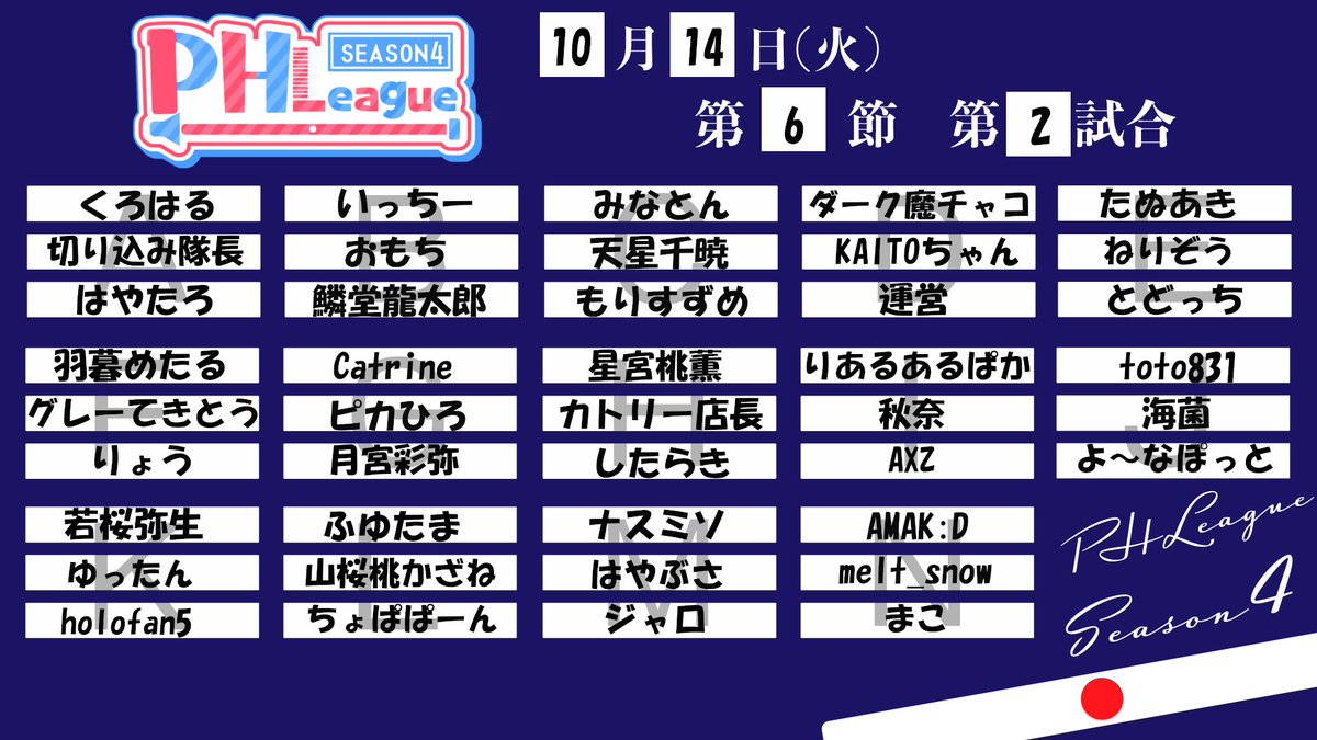 折り返しの時、この船から落ちるな！耐えろ！！

第4期PHleague 第6節の対戦カードはこちら↓ #PHleague