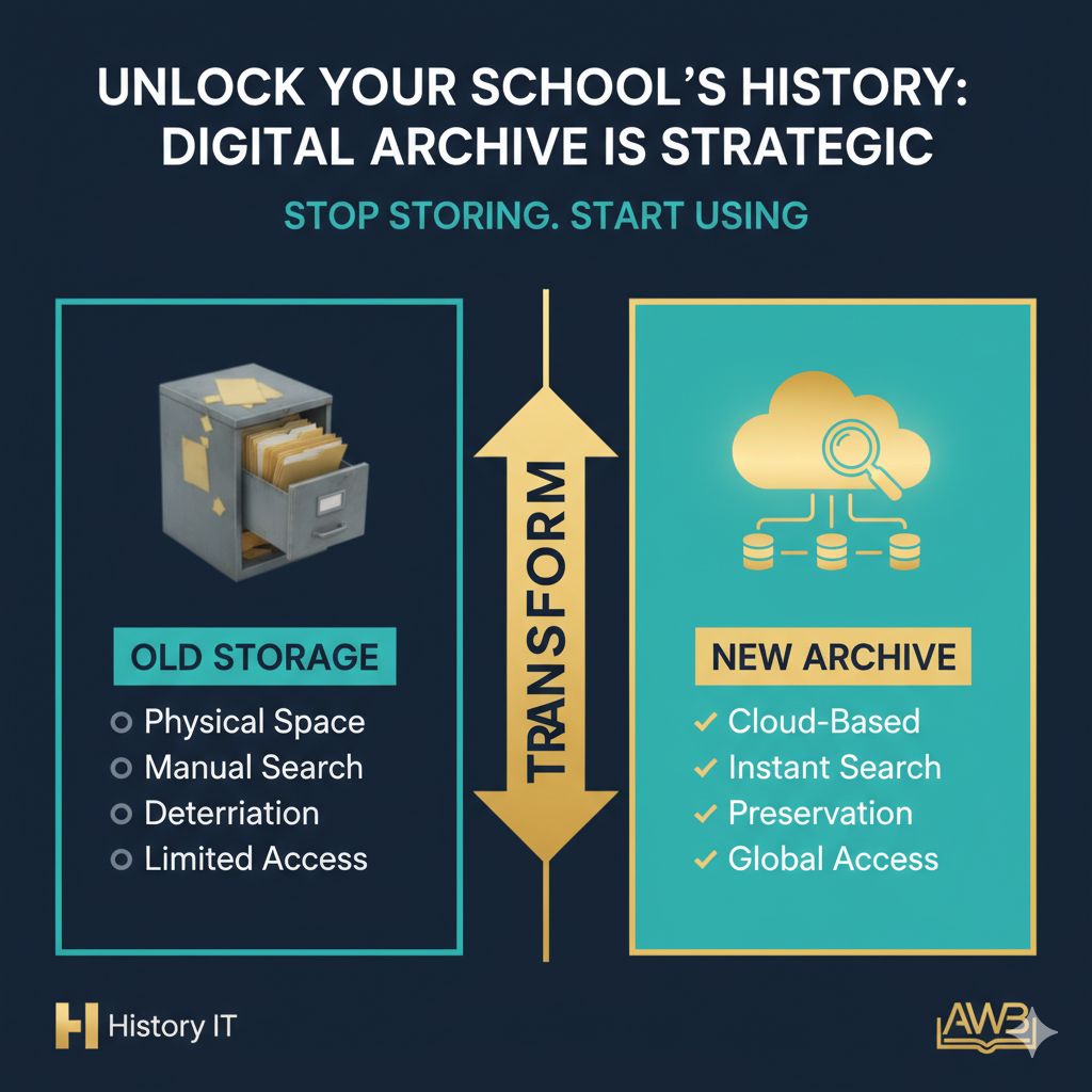 ForwardEdNet's tweet image. Discover your school's history as a strategic asset! Dr. Kristen Gwinn-Becker of History IT highlights the power of digital archives in transforming your past into dynamic content. Connect with @HistoryIT! Listen now: buff.ly/nbDnwLb #DigitalArchive #savehistory