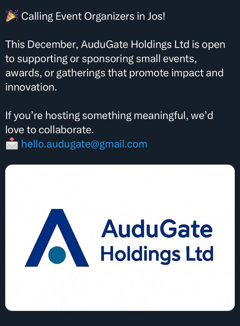 Hello Jos city!!!
So my friend is up to something and wants y’all to plug in on it 😃

Let’s make this December one to remember 😉
Tag all organizers you know

<a href="/_Thrixian/">JOStified 𝕏</a> <a href="/CatiaKyen/">Plateau Asian girl🌟</a> <a href="/BigOG____/">daddy's girl</a> <a href="/its_yugee/">Ugo of #Geni🦅</a> <a href="/allwell_nelson/">Allwell The Celebrity Chef 👌😋🍲👩‍🍳</a> <a href="/ChefelvisHQ/">CHEF ELVIS</a> <a href="/S_kangmi/">Jos_Baller⚽</a> <a href="/The_Fanii/">Industry Baby 🤍</a> <a href="/S_kangmi/">Jos_Baller⚽</a> <a href="/AlhajimaiHonda/">Brixon_za_boss</a>