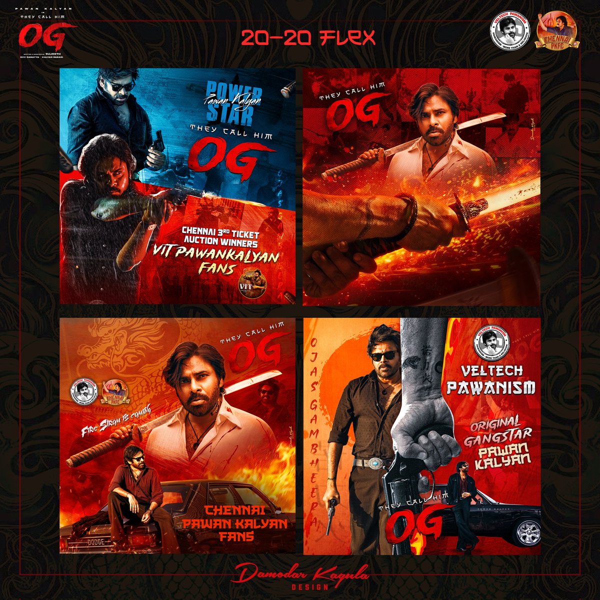 damodar_kagula's tweet photo. Delighted to have designed the #ogmovie Flex,Fanshow Pass and social media designs for the #powerfans of Chennai @veltech_pkfc 🎨✨ 
Thank you to @veltechpawanism &amp; @chennaipkfans for the amazing opportunity &amp; Thankful to be part of this spl celebration.
design : @damodar_kagula https://t.co/ghffyzaDIO