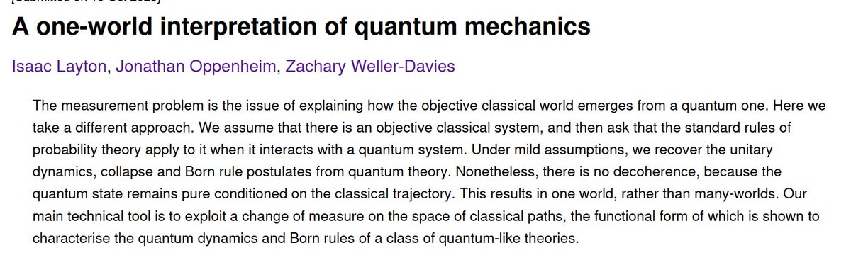 What if the measurement problem isn't about explaining how the classical world emerges from the quantum world...

...but about what happens when quantum systems interact with something that's already classical? 

Turns out, the collapse postulate + Born rule emerge!
🧵👇1/5