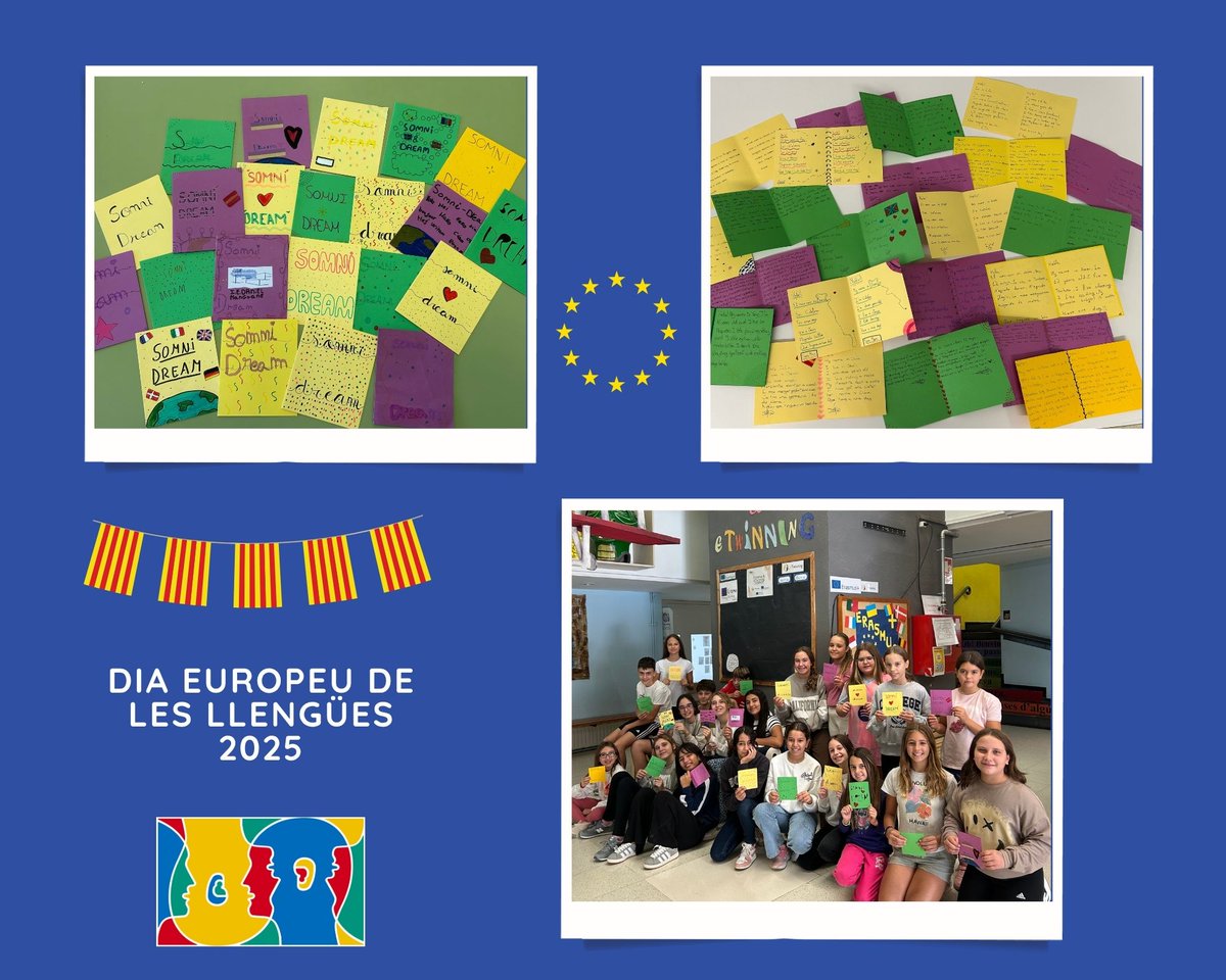 🌍🎉 Celebrem el Dia Europeu de les Llengües intercanviant postals amb 17 escoles d’arreu d’Europa!
Cada postal, escrita en la llengua pròpia i traduïda a l’anglès, ens ajuda a descobrir noves paraules, cultures i somnis.
La paraula escollida: SOMNI – DREAM 💫