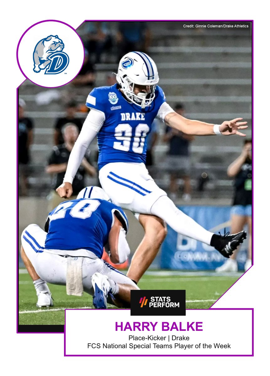 Stats Perform FCS National Special Teams Player of the Week

Congratulations to Drake PK Harry Balke.

Story: theanalyst.com/articles/fcs-f…
