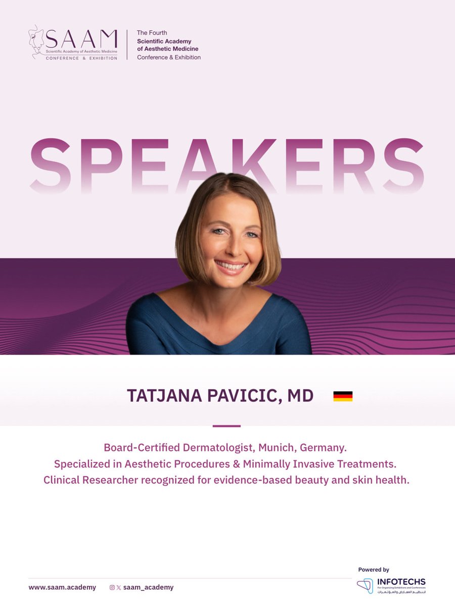 Dr. Tatjana Pavicic will be speaking at SAAM2025! 🎙️

Get ready for inspiring lectures, live workshops, and great networking in aesthetic medicine ✨

🔗 Register Now: saam.academy/register/

🗓 November 6-8, 2025
📍 Fairmont Hotel, Riyadh, SA

#SAAM2025 
#Dermatology
