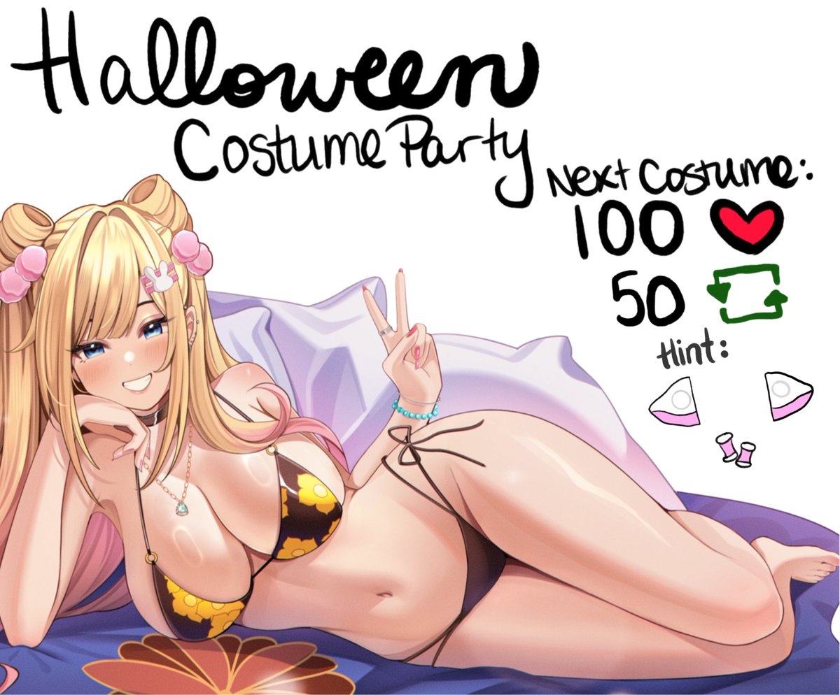 HALLOWEEN COSTUME PARTY 🎃
Round 2 : Marin Kitagawa 👙🧵🪡
Will we unlock the next costume? 🎀
🎨: <a href="/harunakii/">haru haru</a>