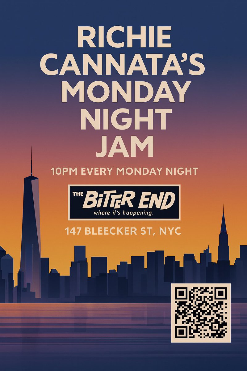 Richie Cannata’s Monday Night Jam — TONIGHT!
10 PM @ The Bitter End, 147 Bleecker St, NYC 🎶
Come hang, play &amp; groove with NYC’s finest! 🔥
#LiveMusic #NYC #TheBitterEnd #RichieCannata #MondayNightJam